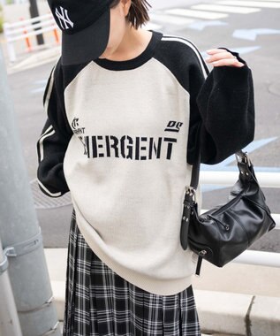 WEGO ゲームグラフィックラグランジャガードニット ブラック