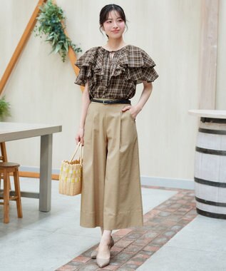 Tiaclasse ストレッチタックワイドパンツ ベージュ