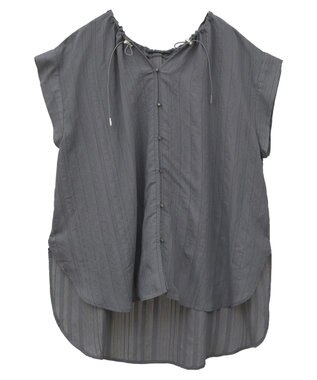 Green Parks ドロストネックフレンチスリーブブラウス Charcoal Gray