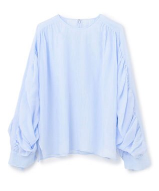 BEIGE， 【洗える】PAULINE / タックギャザーリネンボリュームブラウス Sax