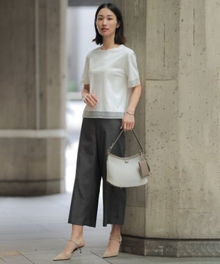 J.PRESS LADIES L FLAXASAオックス ワイド ストレート パンツ チャコール系