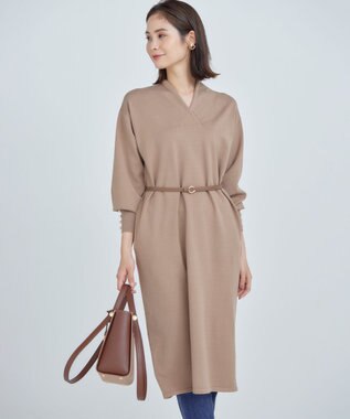 組曲 【WEB限定】Vネックニットワンピース キャメルベージュ系