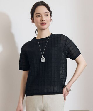 自由区 L 【ワコールコラボ・2点SET】シアーチェックニット プルオーバー