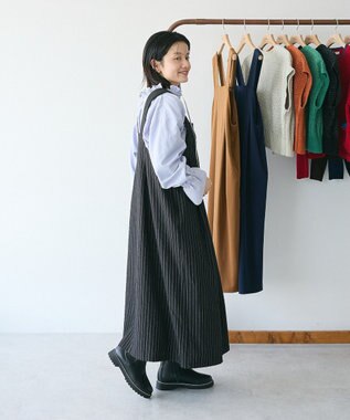 CRAFT STANDARD BOUTIQUE キナリノコラボ/タックジャンパースカート/24AW Stripe Black