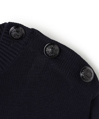 BEIGE， HELIODOR / レーヨンボーダーマリンボタンニット Navy × Ecru