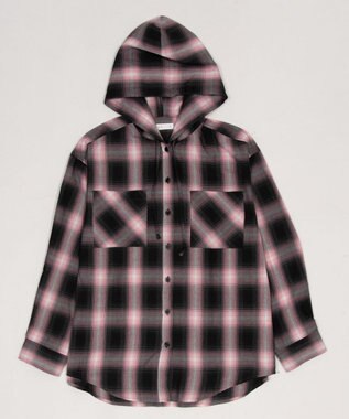 WEGO フードチェックシャツ ピンク
