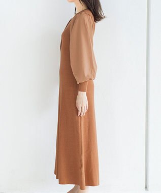 Tiaclasse 【洗える】パフ袖が大人可愛い袖コンビニットワンピース オレンジ