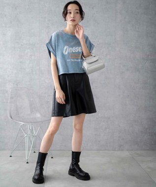 WEGO 【洗える】ヴィンテージウォッシュロールアップショートTシャツ ブルーその他