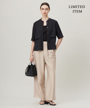 ICB L 【WEB限定・接触冷感・UVケア・吸水速乾・防シワ・洗える】 ドレープツイル クロップドシャツ ブラック系