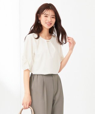 ANY SIS 【接触冷感・吸水速乾・UVケア】エアリードレープスムース タックスリーブ ブラウス オフホワイト