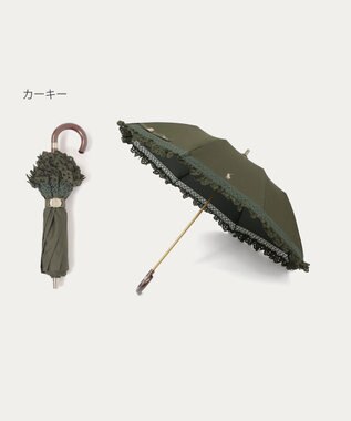 MOONBAT 【遮光/晴雨兼用日傘】POLO RALPH LAUREN(ポロ ラルフローレン) エンブフリル 折りたたみ傘 楽折 遮熱 UV カーキー