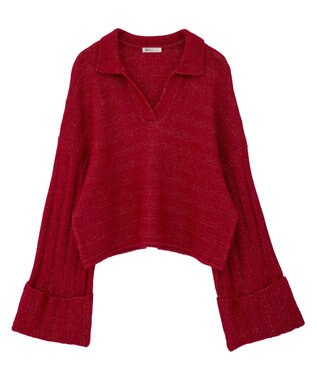 CRAFT STANDARD BOUTIQUE ロールアップ袖ショート丈ニットプルオーバー Red