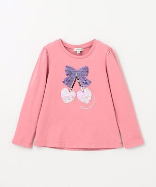 ANY KIDS ミラクルスパンコール 長袖 Tシャツ ピンク×チェリー