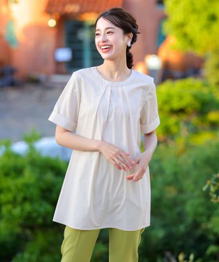 Tiaclasse L 【洗える】バックピンタックフレアチュニックブラウス アイボリー