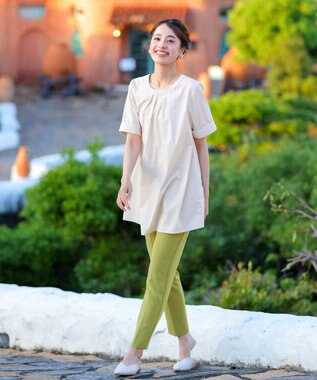 Tiaclasse L 【洗える】バックピンタックフレアチュニックブラウス アイボリー