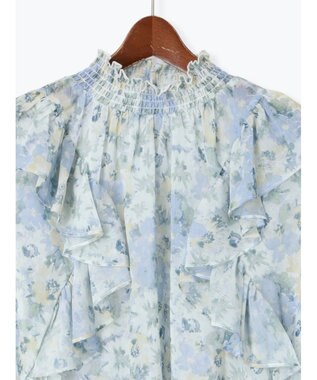 Te chichi フラワーパターンシアーフリルブラウス ブルー