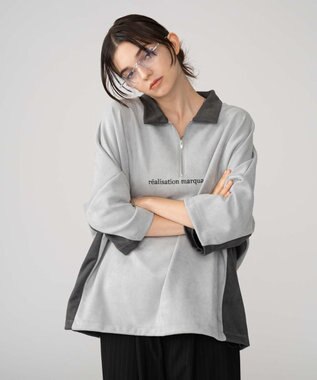 WEGO 【ユニセックス着用ITEM/MLサイズ展開】フェイクスウェードドルマンハーフZIPT（SS） ライトグレー