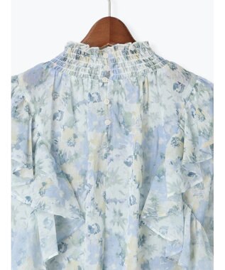 Te chichi フラワーパターンシアーフリルブラウス ブルー