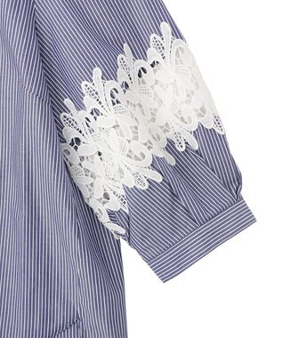 YECCA VECCA ストライプ柄レース切替ブラウス Navy