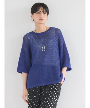 AMERICAN HOLIC 透かし編み半袖ニットプルオーバー Blue
