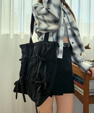 WEGO ドロストリボンギャザートート ブラックその他