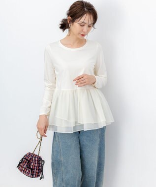 組曲 オーガンジーコンビ ロングTシャツ ホワイト系