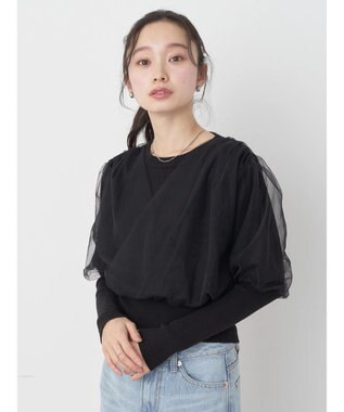 earth music&ecology チュールドッキングニットプルオーバー Black