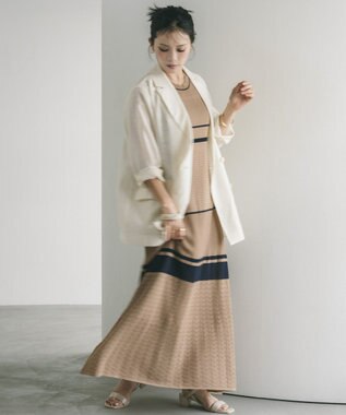 YECCA VECCA 【尾崎紗代子さん着用】透かし編みニットワンピース Beige