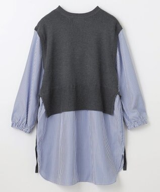 ANY レイヤード風チュニック グレー×ブルーストライプ