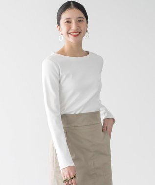 組曲 【ストレッチ・長袖】コットンフライス バスクTシャツ アイボリー系