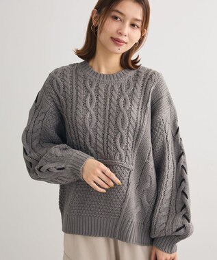 Green Parks 変形ケーブルニットプルオーバー Gray