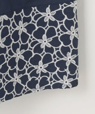 組曲 KIDS 【150-160㎝】フラワーパネルボーダー ワンピース ネイビー系