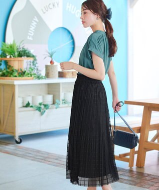 Tiaclasse 【洗える】チェック柄チュールレーススカート ブラック