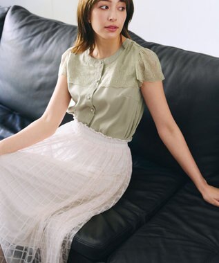 Tiaclasse 【洗える】チェック柄チュールレーススカート アイボリー