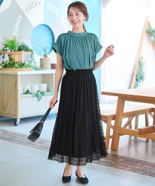 Tiaclasse 【洗える】チェック柄チュールレーススカート ブラック