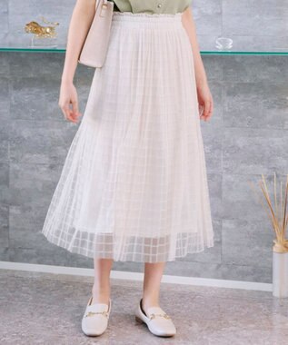 Tiaclasse 【洗える】チェック柄チュールレーススカート アイボリー