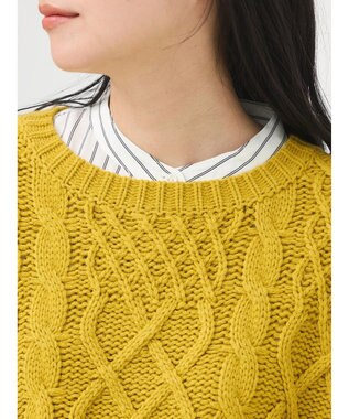 earth music&ecology ウォッシャブルケーブルプルオーバー Mustard