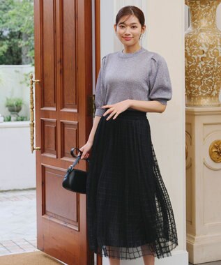 Tiaclasse 【洗える】チェック柄チュールレーススカート ブラック