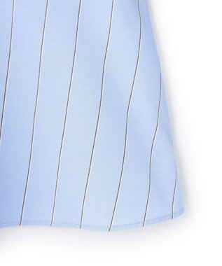 UNFILO L バンドカラー タックブラウス ブルーストライプ