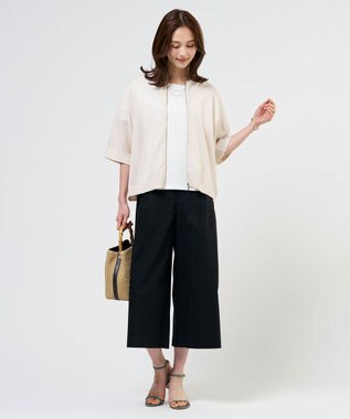 J.PRESS LADIES 【人気素材】セルロースリネンストレッチ クロップド パンツ ブラック系