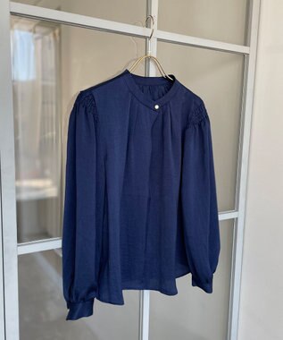 Feroux サテン ブラウス ネイビー系