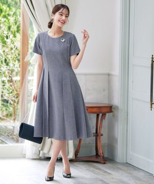 Tiaclasse L 【洗える】ダブルラインフレアワンピース グレー