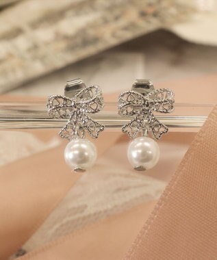 Tiaclasse 【金属アレルギー対応／選べる2タイプ】リボン＋パールピアス シルバーＡ