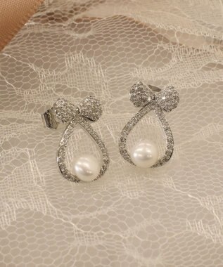 Tiaclasse 【金属アレルギー対応／選べる2タイプ】リボン＋パールピアス シルバーB