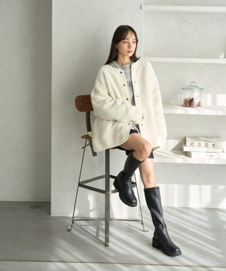 earth music&ecology 粒違い切替ボアブルゾン Ivory