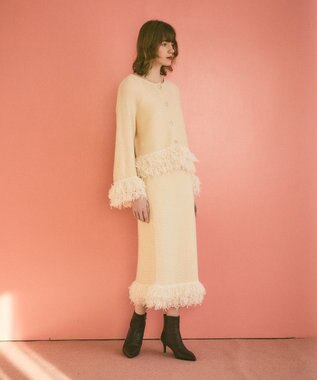 GRACE CONTINENTAL ラメフェザーフリンジスカート キナリ