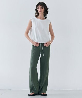 BEIGE， 【洗える】IXIA / コットンノースリーブドロストトップス White