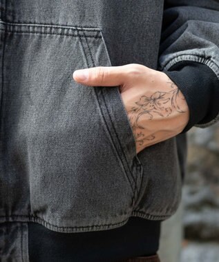 WEGO 【ユニセックス着用ITEM/MLサイズ展開】ワーカーズボアフードブルゾン デニムブラックソノタ