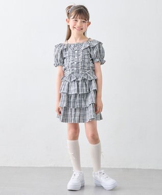 ANY KIDS 【洗濯機可能】ティアード チェックスカパン ブラック