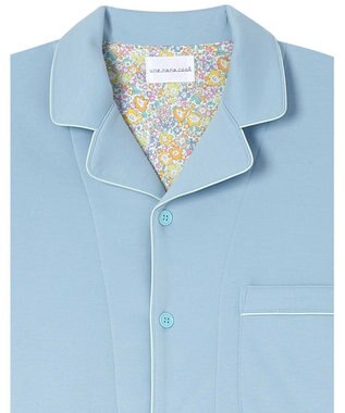 une nana cool 【綿混】ハイゲージダブルエアー メンズ長袖開襟 MADE WITH LIBERTY FABRIC サックスブルー